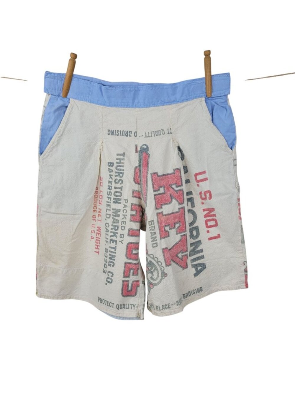Vintage Flour Feed Sack Fabric Shorts Small Adjustable Waist Original Old Estate